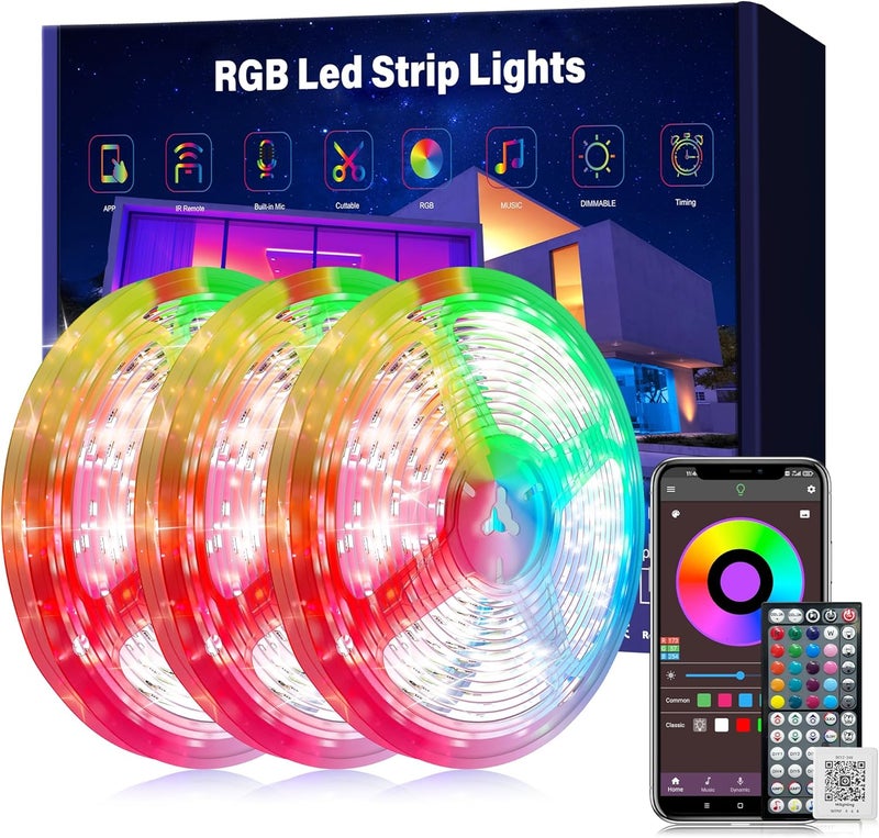 Ledagic 300ft(100ft*3Rolls) Led Lights for Bedroom Music Sync, Color Changing Led Strip Lights with IR Remote and App Control RGB Led Light Strip for Home Party Room Decor - Image 1